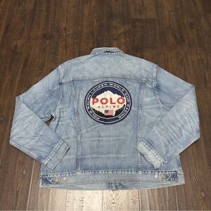 Polo Ralph Lauren Distressed Denim Trucker Alpine Racing Patch Jacket Size XLT